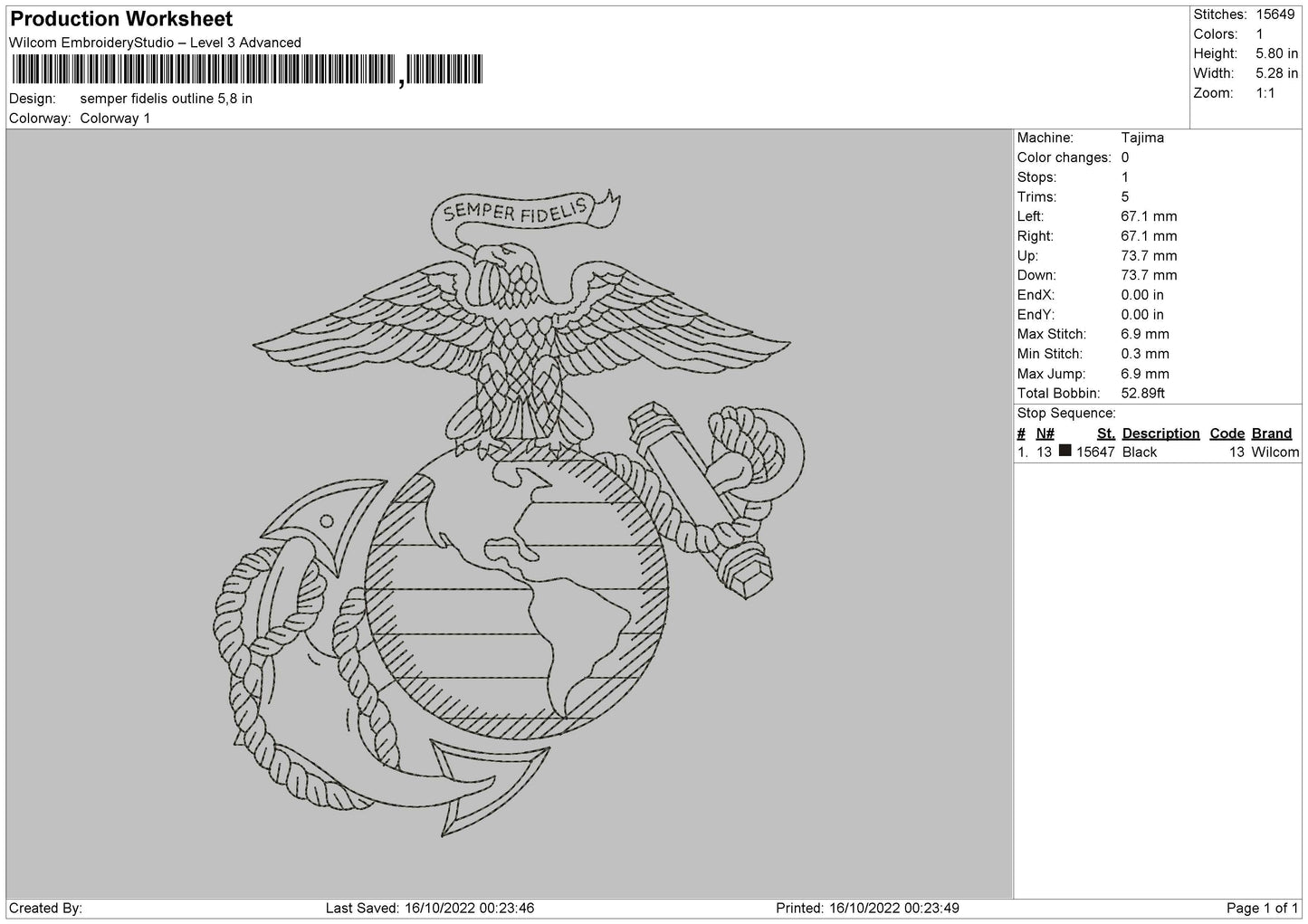 Samper Fidelis Outline Embroidery File 6 sizes