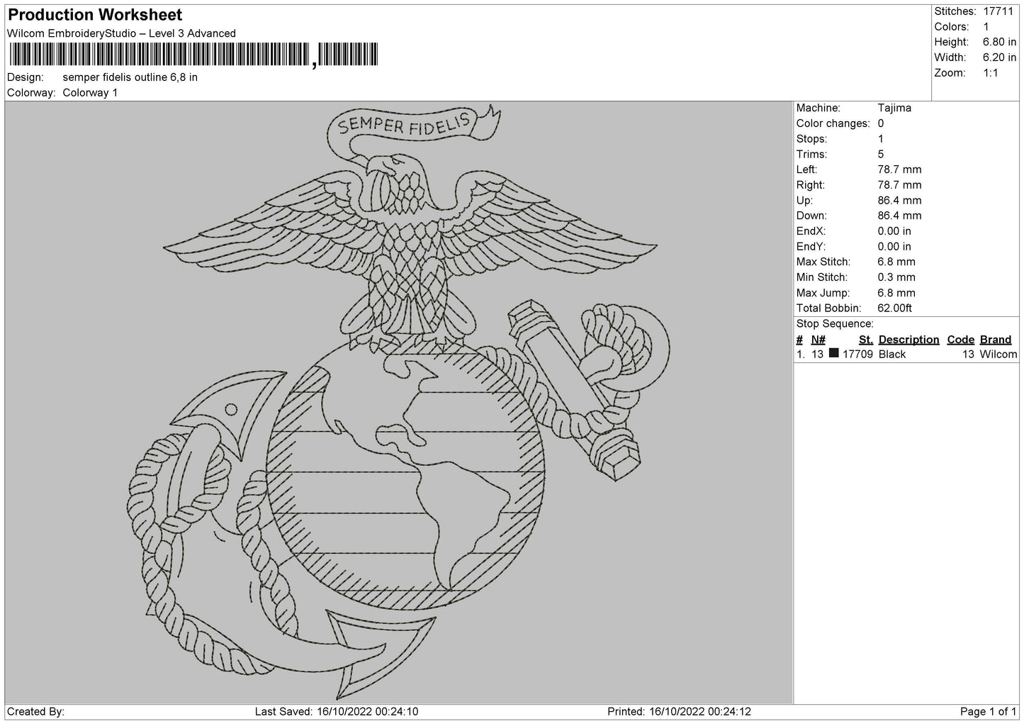 Samper Fidelis Outline Embroidery File 6 sizes