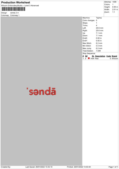 Senda Embroidery File 4 size