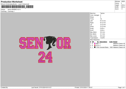 Senior Girl Embroidery File 6 sizes