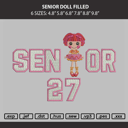Senior Doll Filled Embroidery Machine Design File 6 sizes