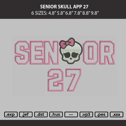 Senior Skull App 27 Embroidery Machine Design File 6 sizes