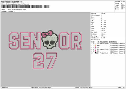 Senior Skull App 27 Embroidery Machine Design File 6 sizes