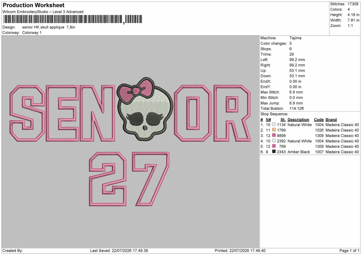 Senior Skull App 27 Embroidery Machine Design File 6 sizes