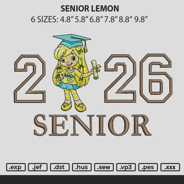 Senior Lemon Embroidery File 6 sizes