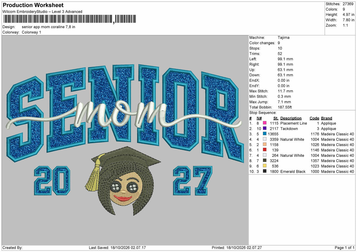 Senior App Mom 27 Embroidery Machine Design File 6 sizes