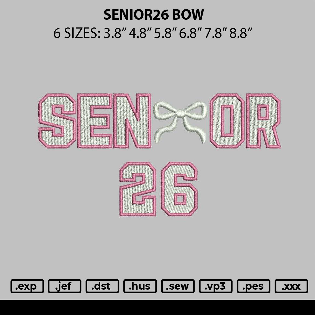 Senior26 Bow Embroidery File 6 sizes