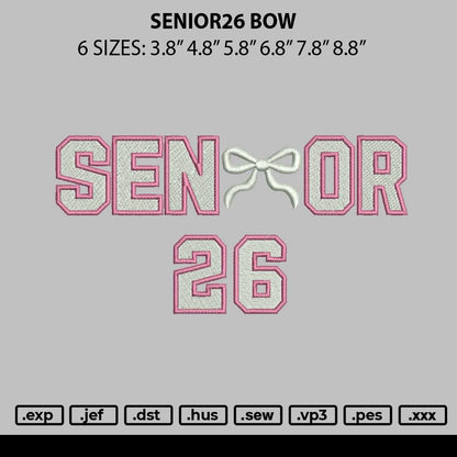 Senior26 Bow Embroidery File 6 sizes