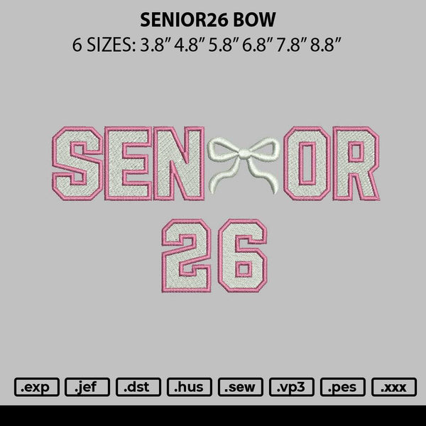 Senior26 Bow Embroidery File 6 sizes