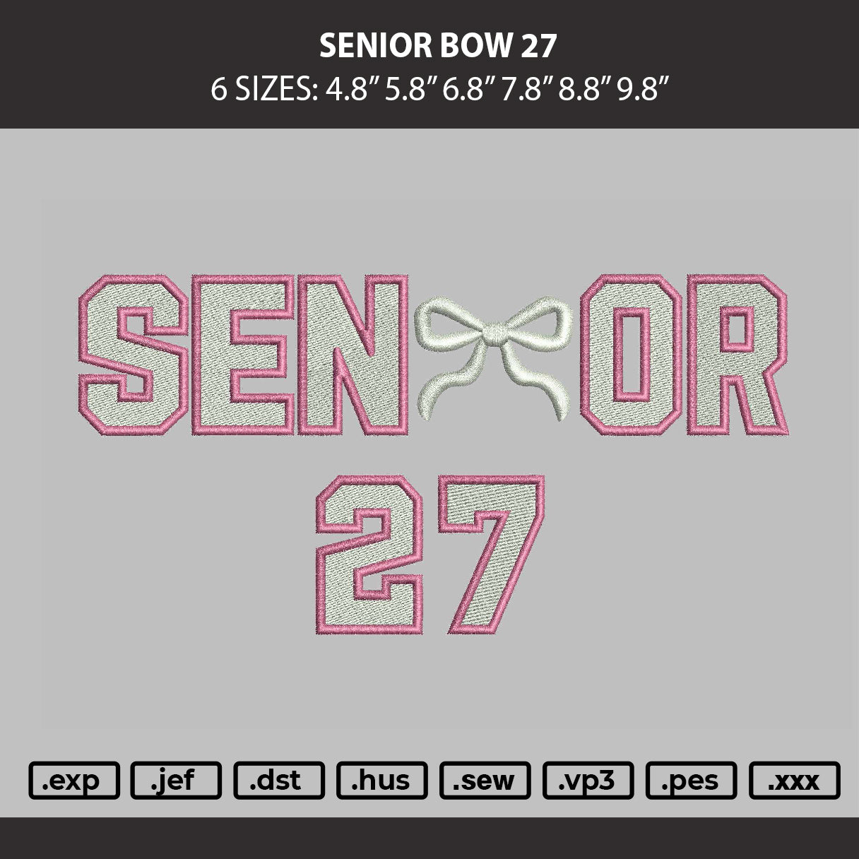 Senior Bow 27 Embroidery Machine Design File 6 sizes