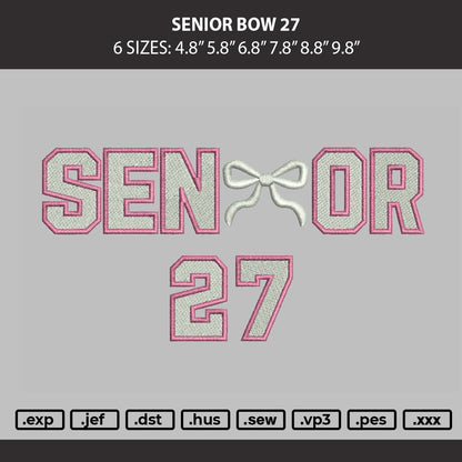 Senior Bow 27 Embroidery Machine Design File 6 sizes
