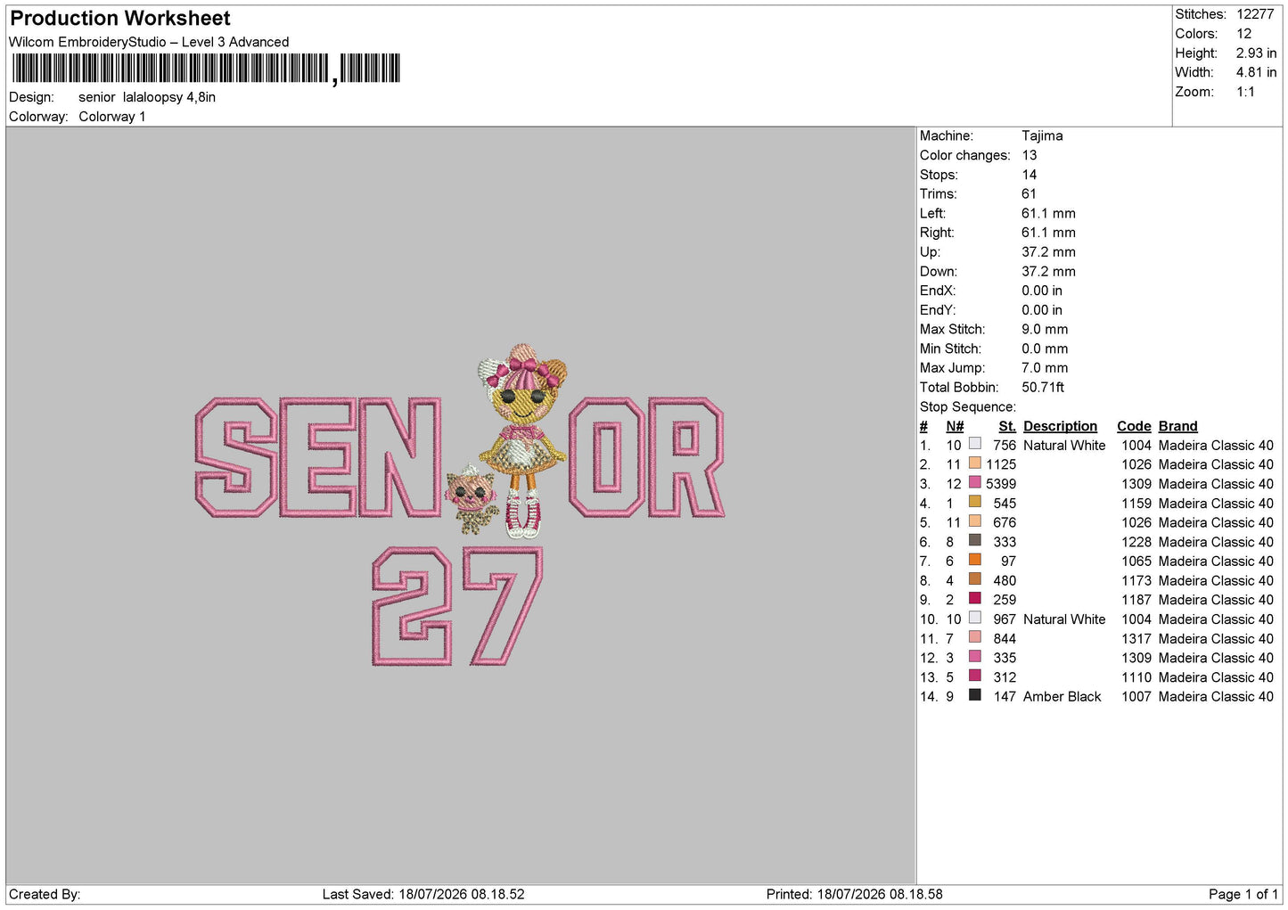 senior  lalaloopsy App Embroidery File 6 sizes