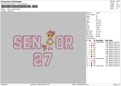 senior  lalaloopsy App Embroidery File 6 sizes