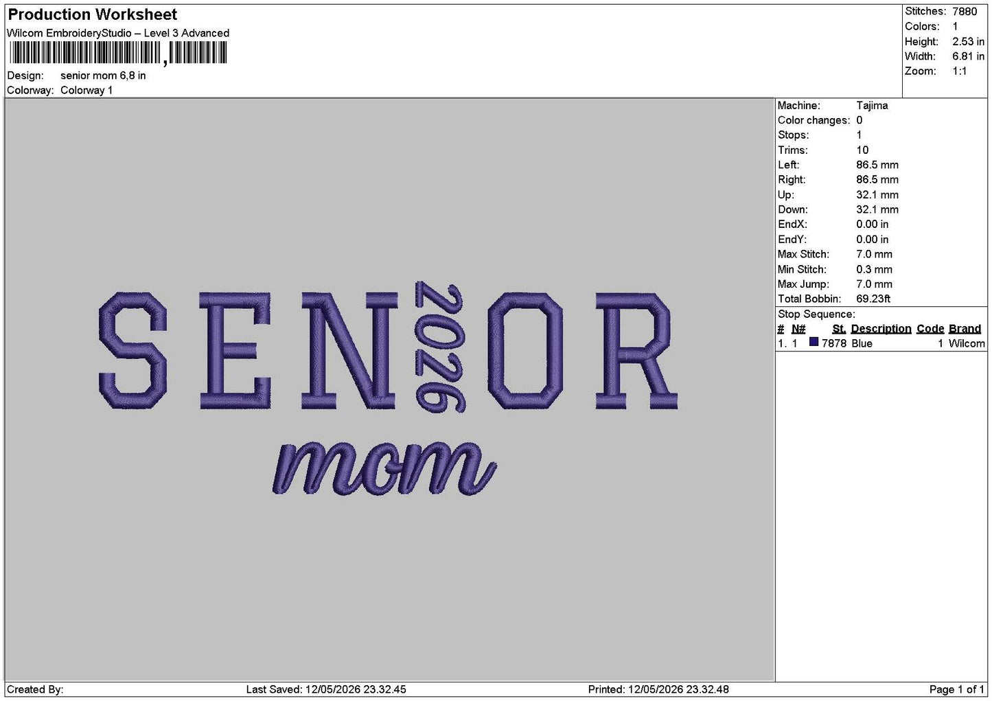 Senior 1205 Embroidery File 6 sizes