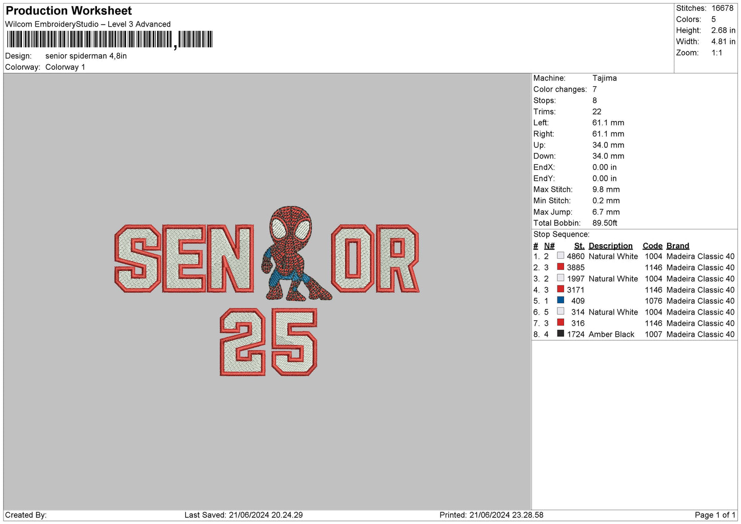 Spider 25 Embroidery File 6 sizes