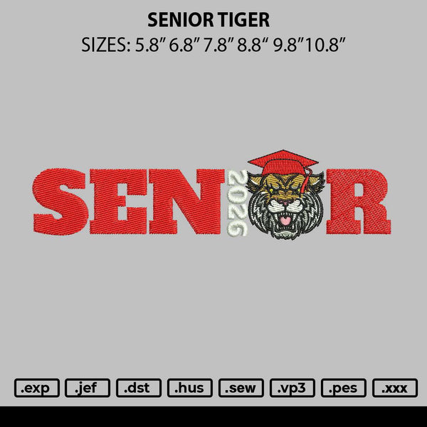 Senior Tiger Embroidery File 6 sizes