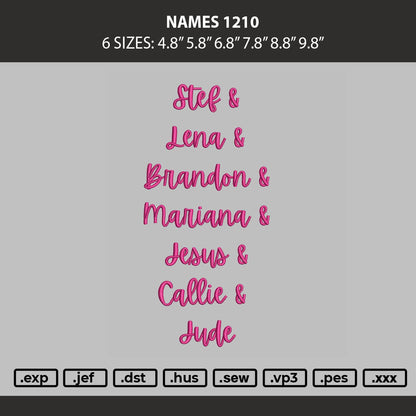 Names 1210 Embroidery Machine Design File 6 sizes