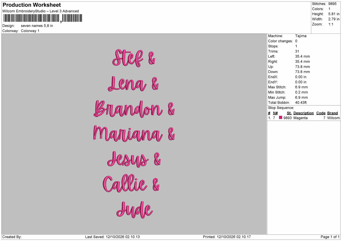 Names 1210 Embroidery Machine Design File 6 sizes