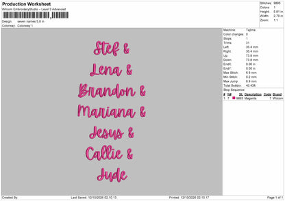 Names 1210 Embroidery Machine Design File 6 sizes