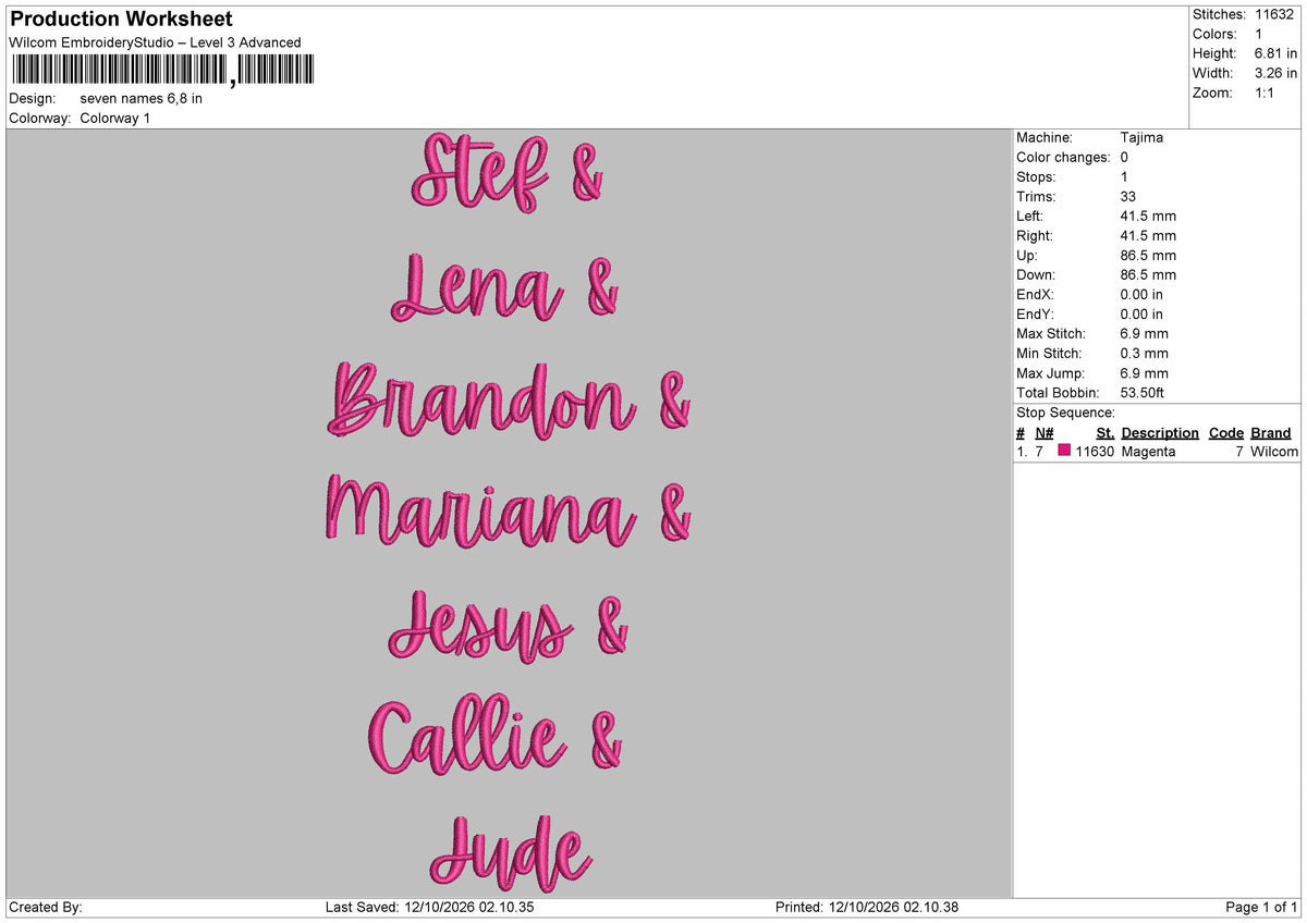 Names 1210 Embroidery Machine Design File 6 sizes