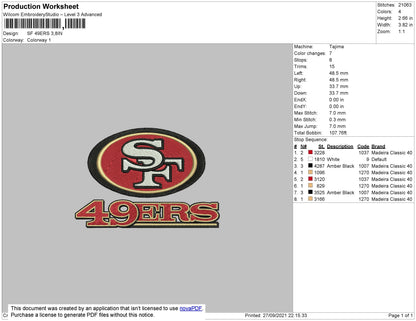 SF 49ERS Embroidery File 4 size