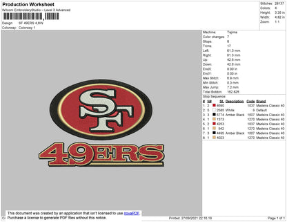 SF 49ERS Embroidery File 4 size