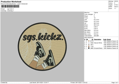 SGS Kickz Embroidery File 4 size