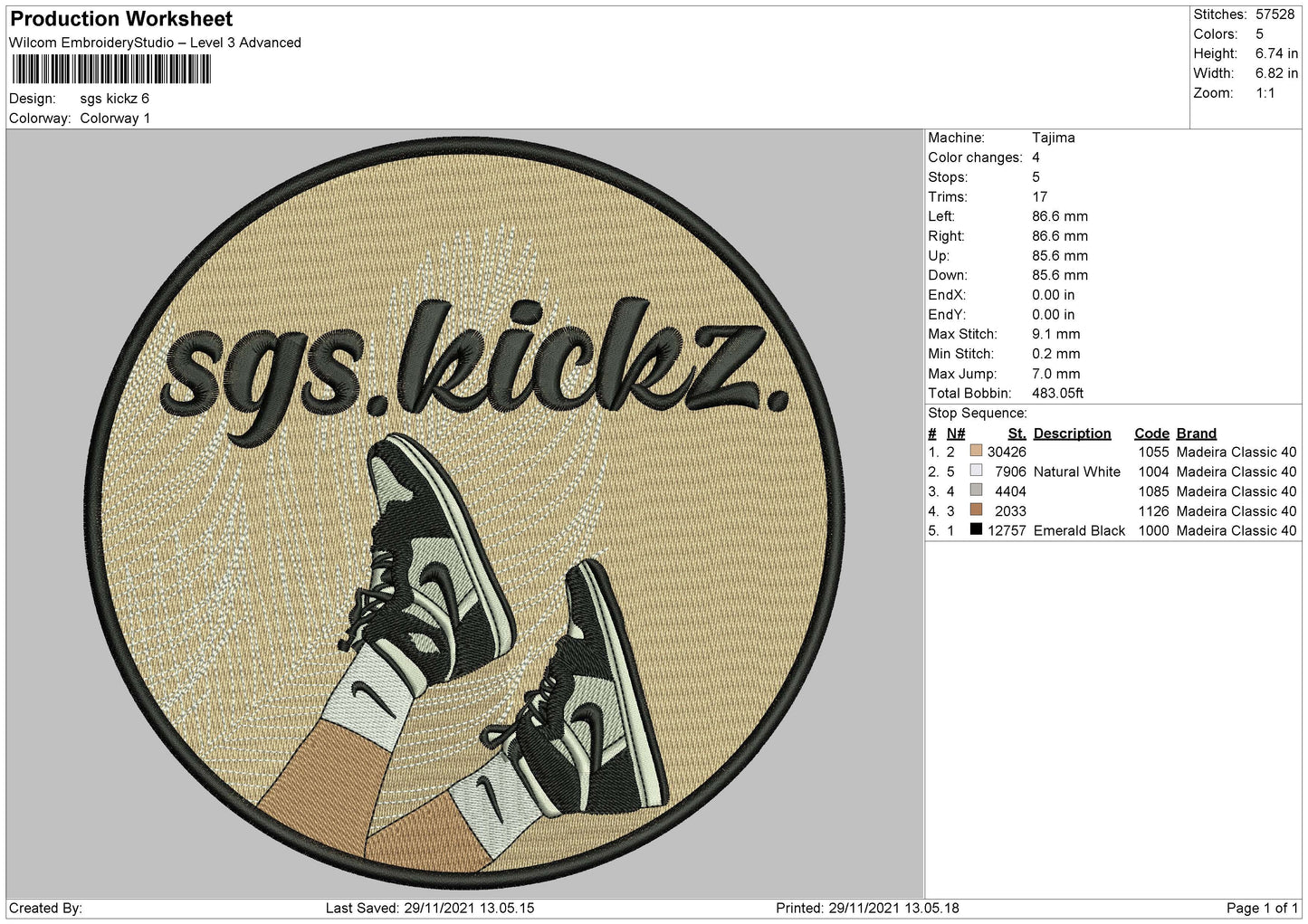 SGS Kickz Embroidery File 4 size