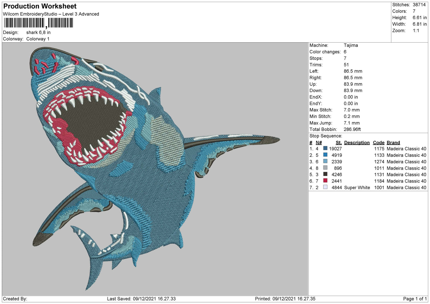 Shark Embroidery File 4 size