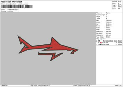 Shark Clipart Embroidery File 6 sizes