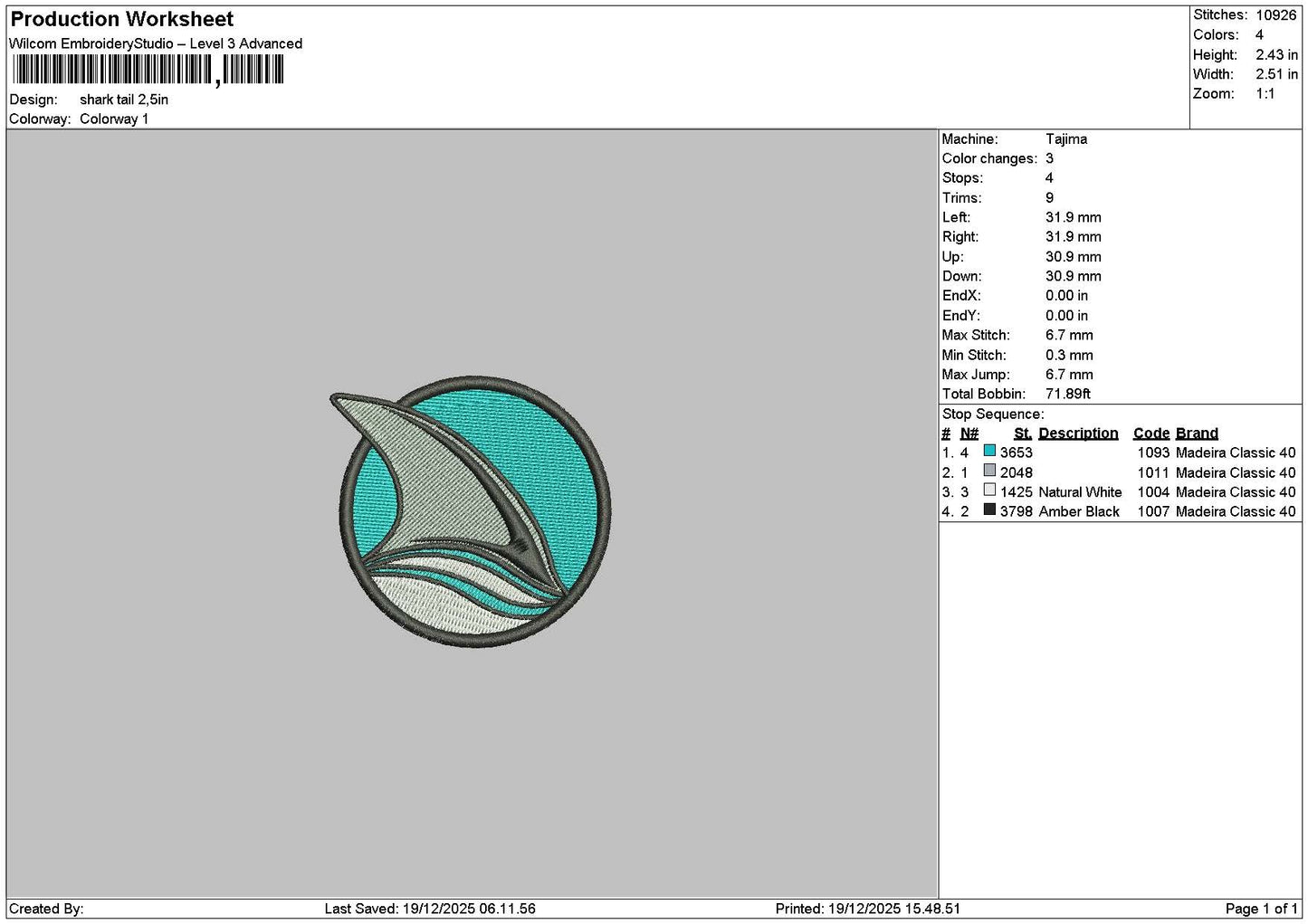Sharkcircle Embroidery File 6 sizes