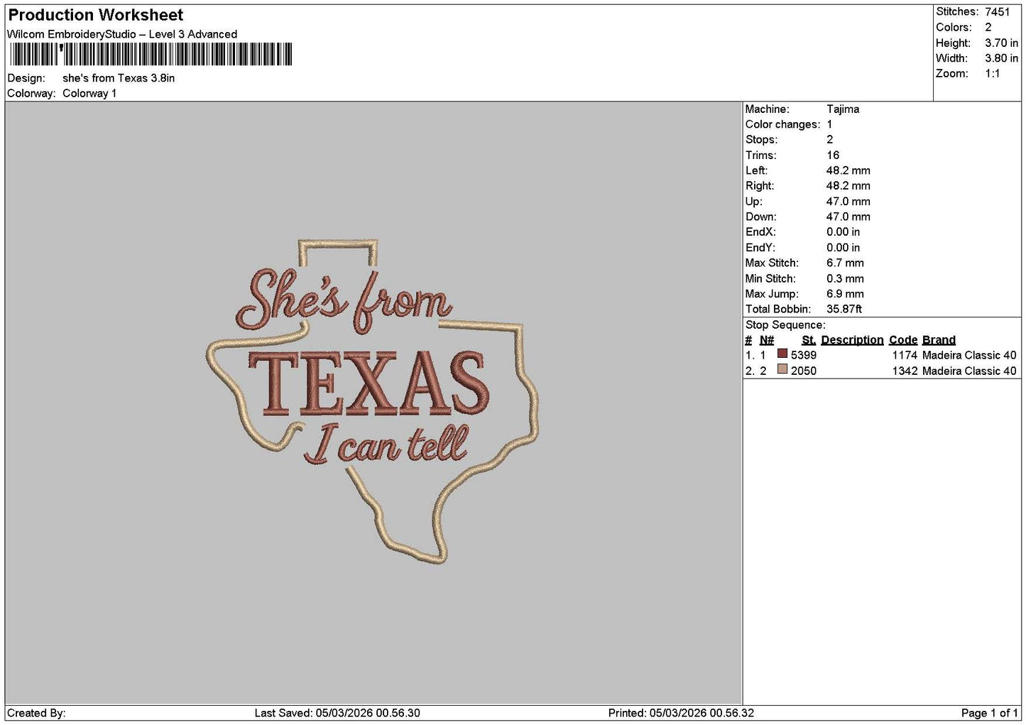 Texastext 0503 Embroidery File 6 sizes