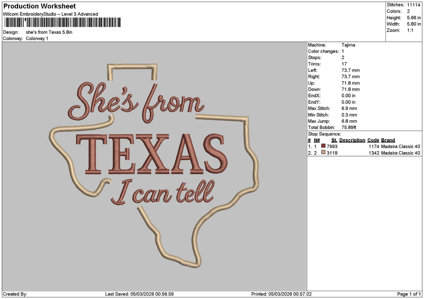 Texastext 0503 Embroidery File 6 sizes