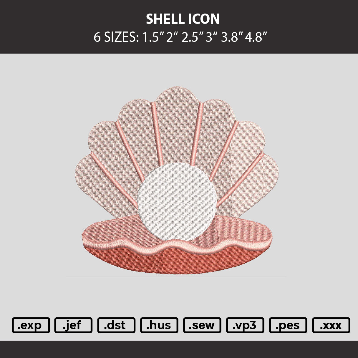 Shell Icon Embroidery Machine Design File 6 sizes