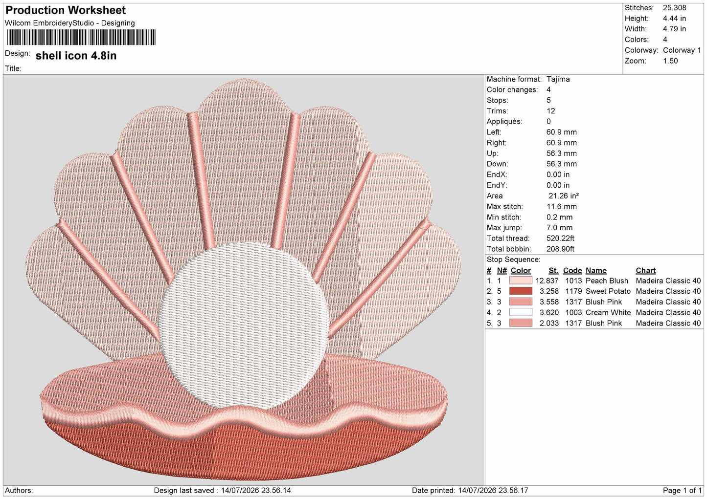 Shell Icon Embroidery Machine Design File 6 sizes