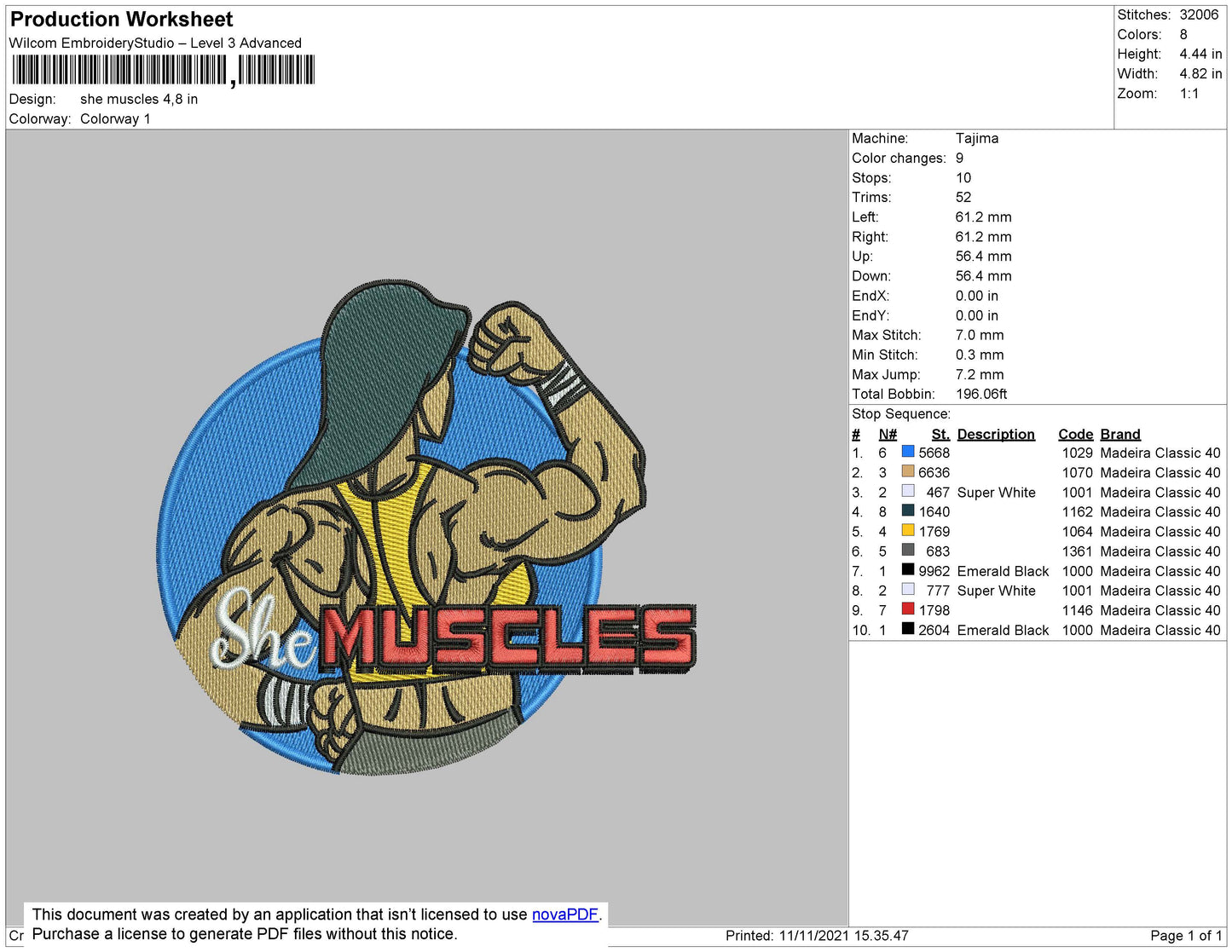 She Muscles Embroidery File 4 size