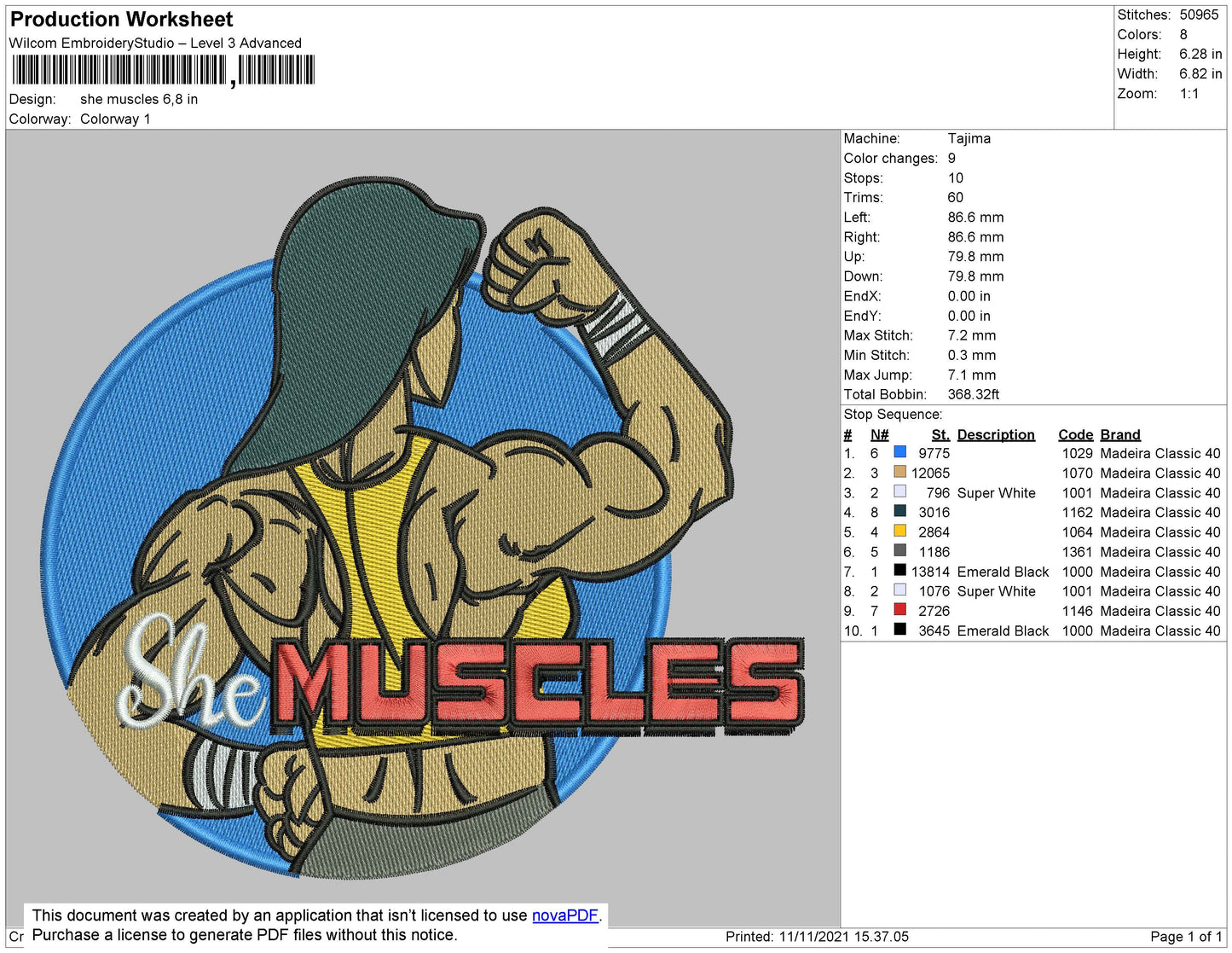 She Muscles Embroidery File 4 size