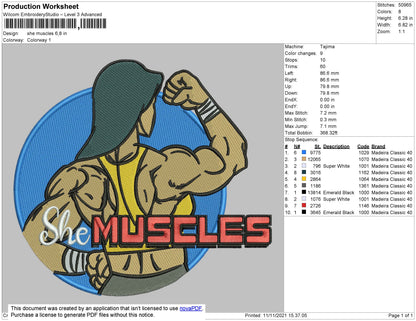 She Muscles Embroidery File 4 size