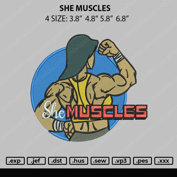 She Muscles Embroidery File 4 size