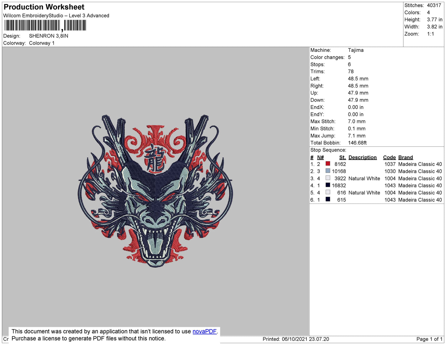 Shenron Embroidery File 4 size