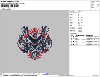 Shenron Embroidery File 4 size