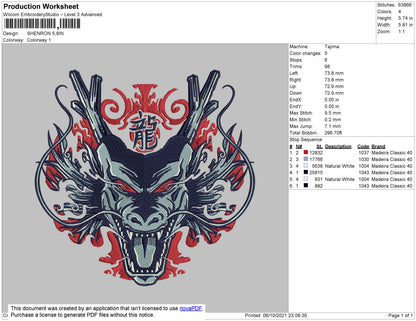 Shenron Embroidery File 4 size
