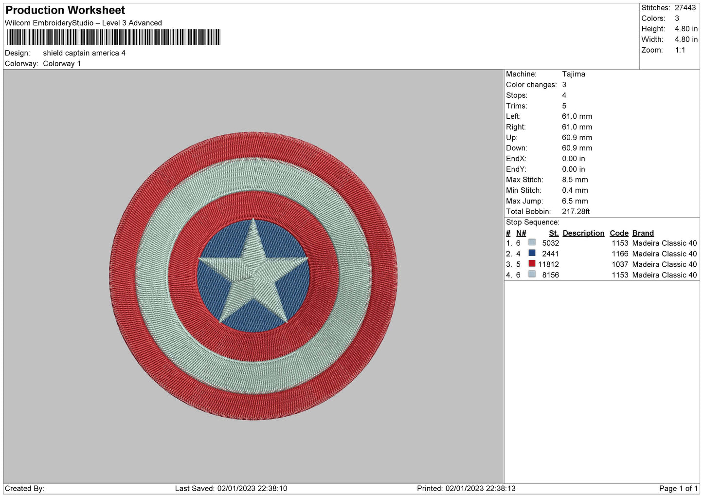 Shield Ca Embroidery File 6 sizes