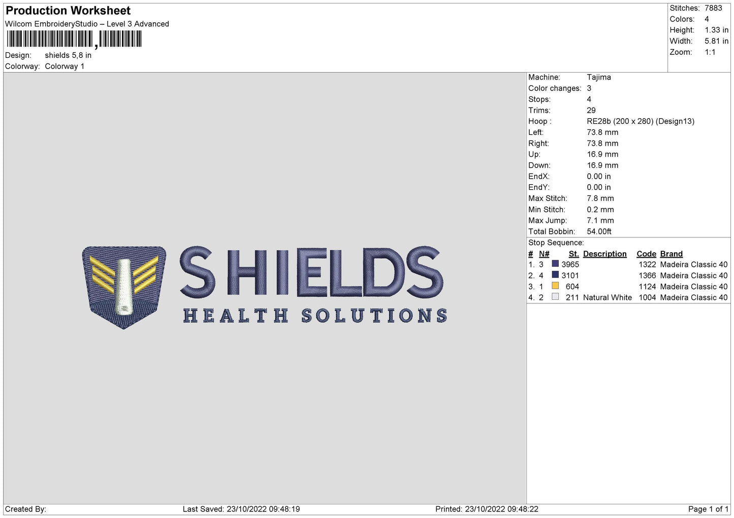 Shields Emboidery File 6 sizes