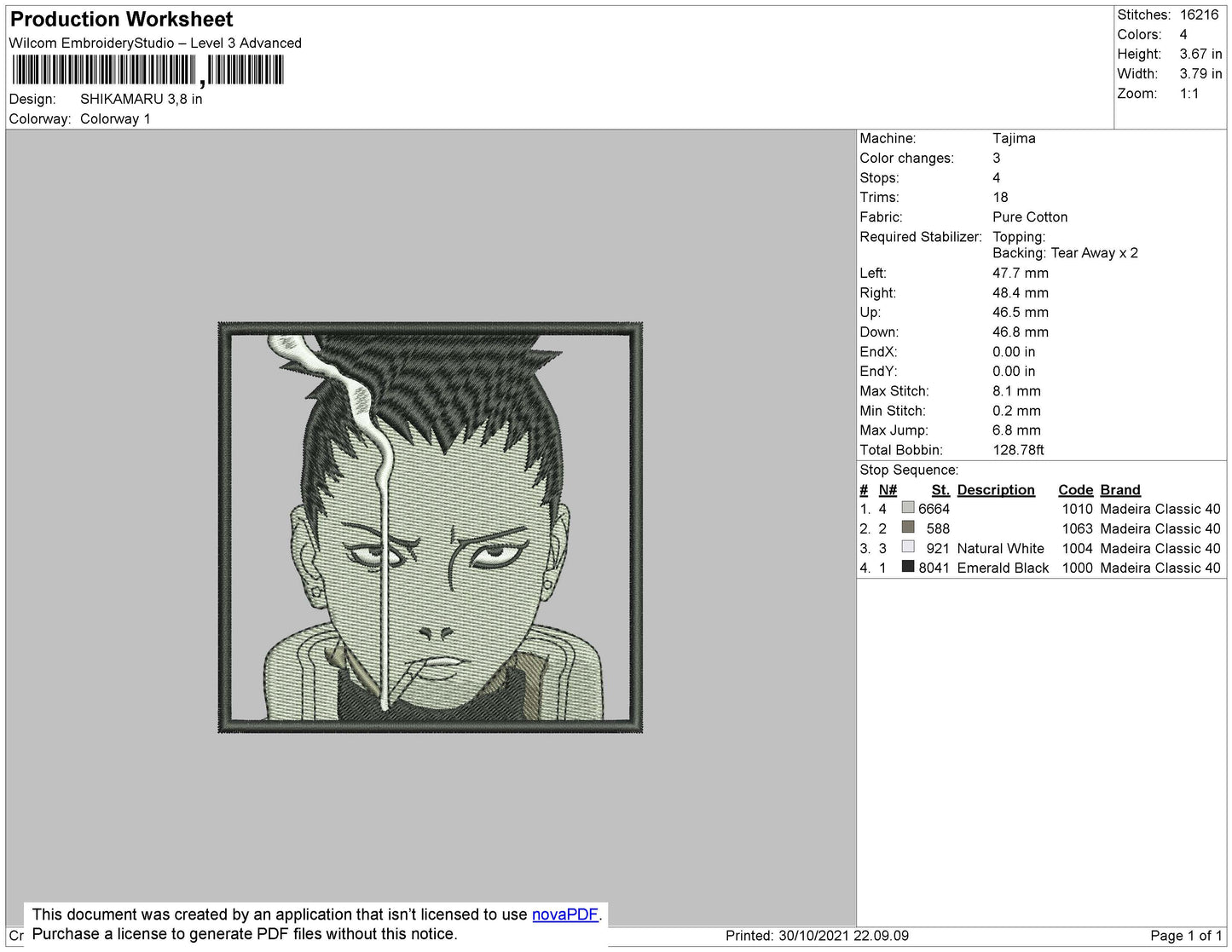 Shikamaru 003 Embroidery File 4 size