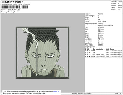Shikamaru 003 Embroidery File 4 size