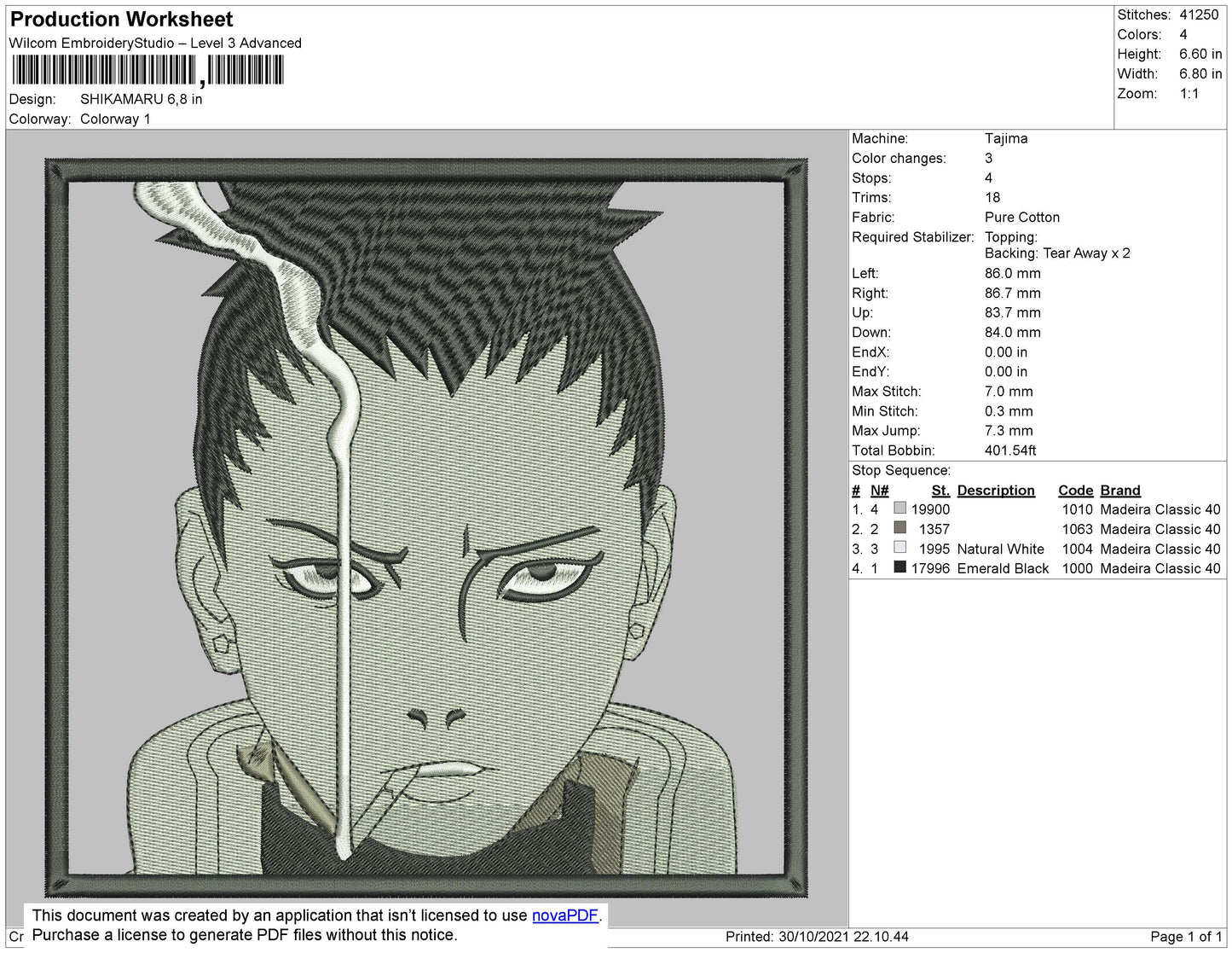 Shikamaru 003 Embroidery File 4 size