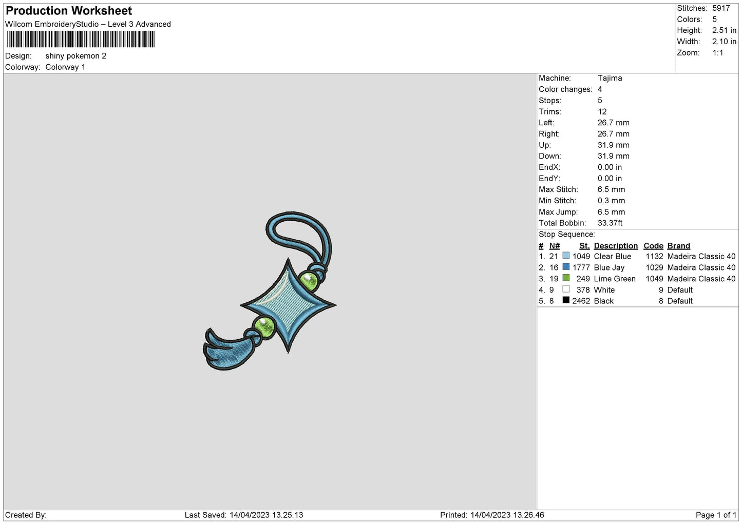 Shiny Pokemon Embroiery File 6 sizes