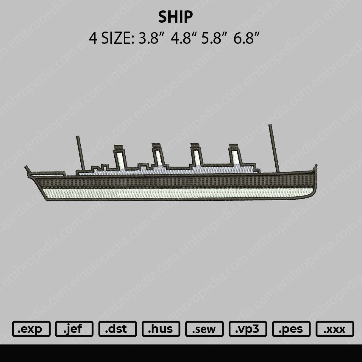 Ship Embroidery File 4 size