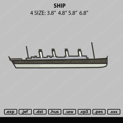 Ship Embroidery File 4 size